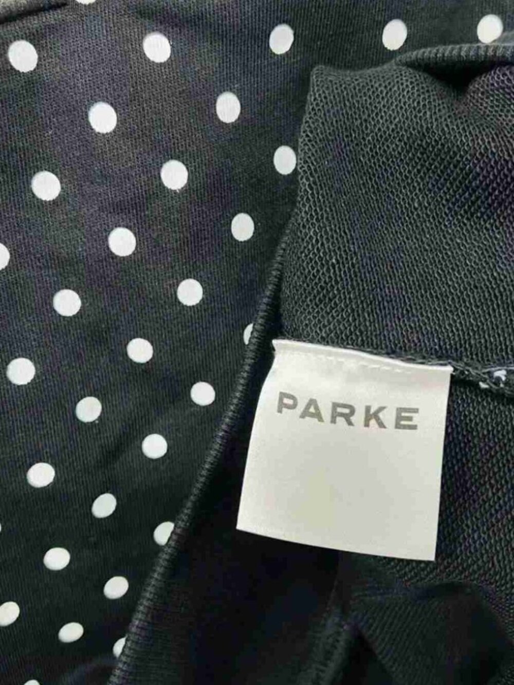 PARKE Black Polka‑Dot Mock‑Neck Sweatshirt White Varsity Letter Applique - Picture 5 of 6